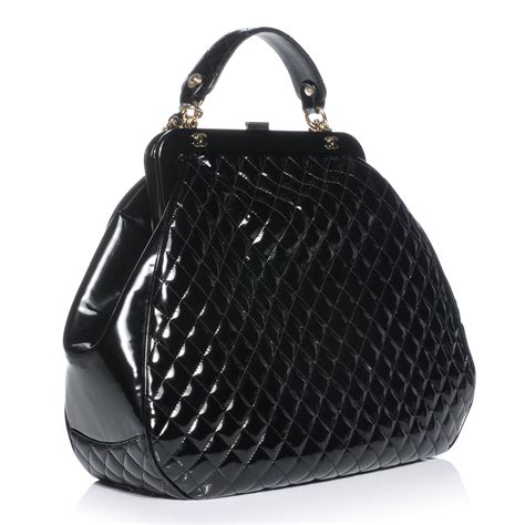 Chanel Mademoiselle Frame Patent Leather Bag Black